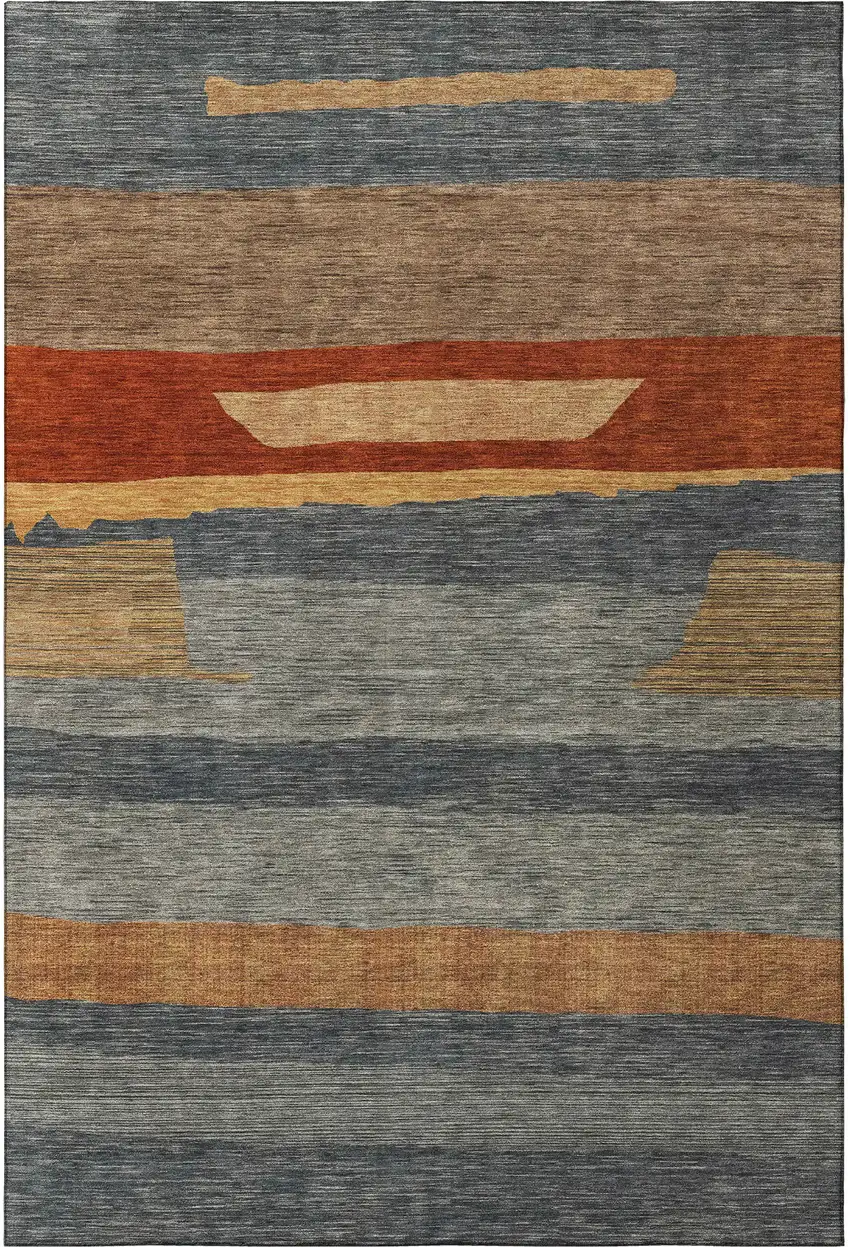 Blue Rust And Gold Striped Washable Area Rug With UV Protection Photo 3