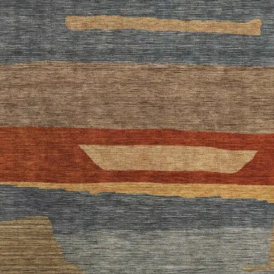 Blue Rust And Gold Striped Washable Area Rug With UV Protection Photo 2