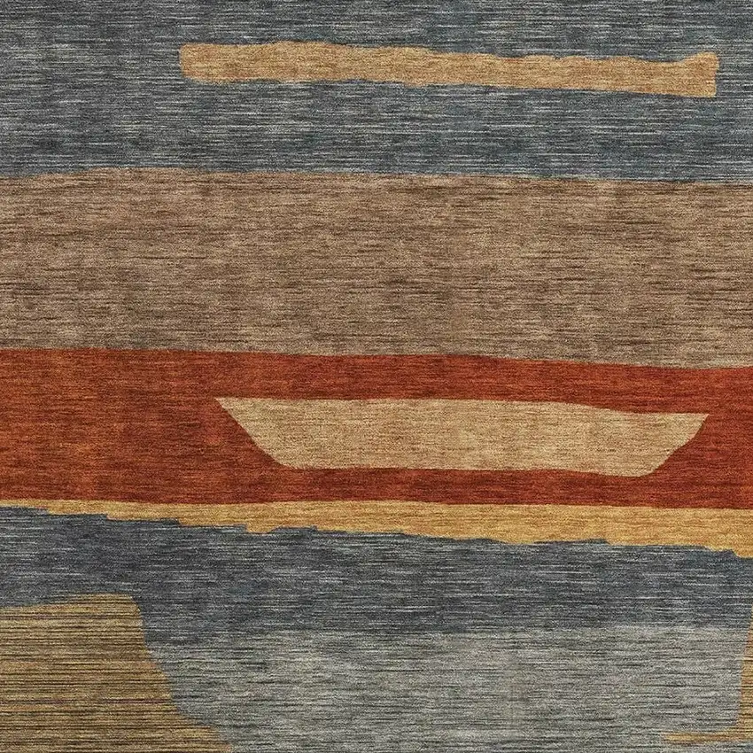 Blue Rust And Gold Striped Washable Area Rug With UV Protection Photo 2