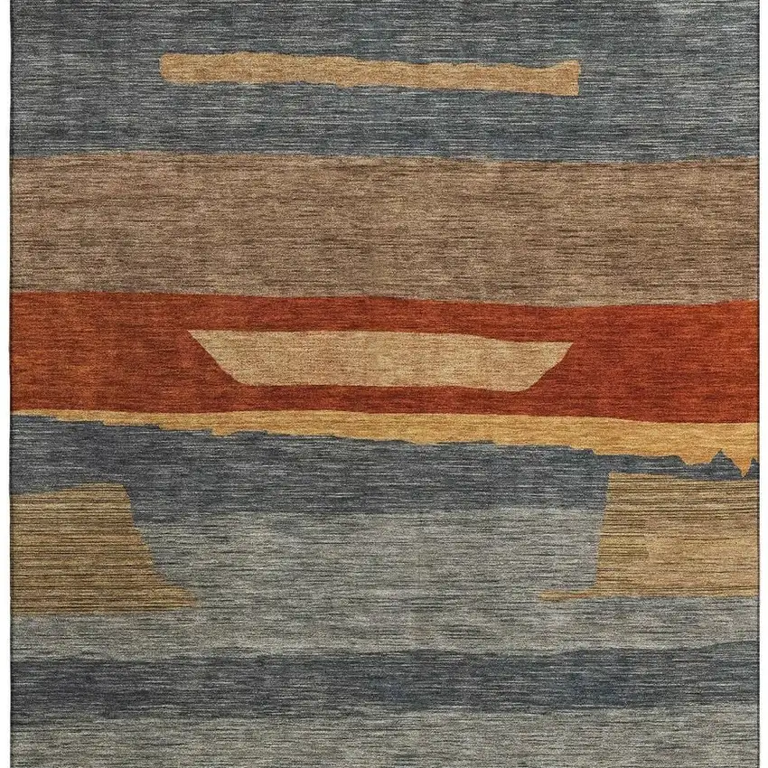 Blue Rust And Gold Striped Washable Area Rug With UV Protection Photo 3