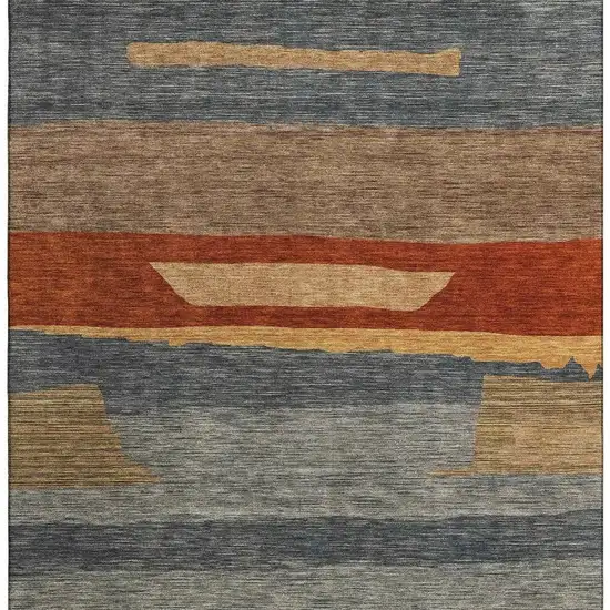 Blue Rust And Gold Striped Washable Area Rug With UV Protection Photo 3