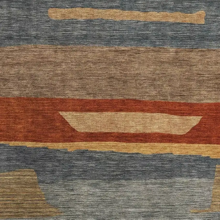 Blue Rust And Gold Striped Washable Area Rug With UV Protection Photo 2