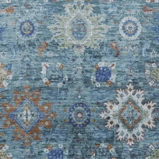 Blue Rust And Gray Floral Medallion Washable Indoor Outdoor Area Rug Photo 3