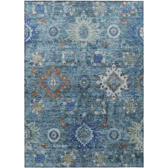 Blue Rust And Gray Floral Medallion Washable Indoor Outdoor Area Rug Photo 1