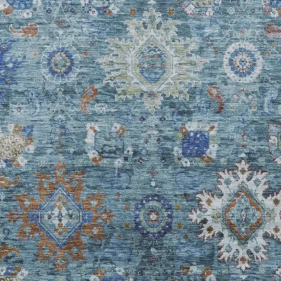 Blue Rust And Gray Floral Medallion Washable Indoor Outdoor Area Rug Photo 3