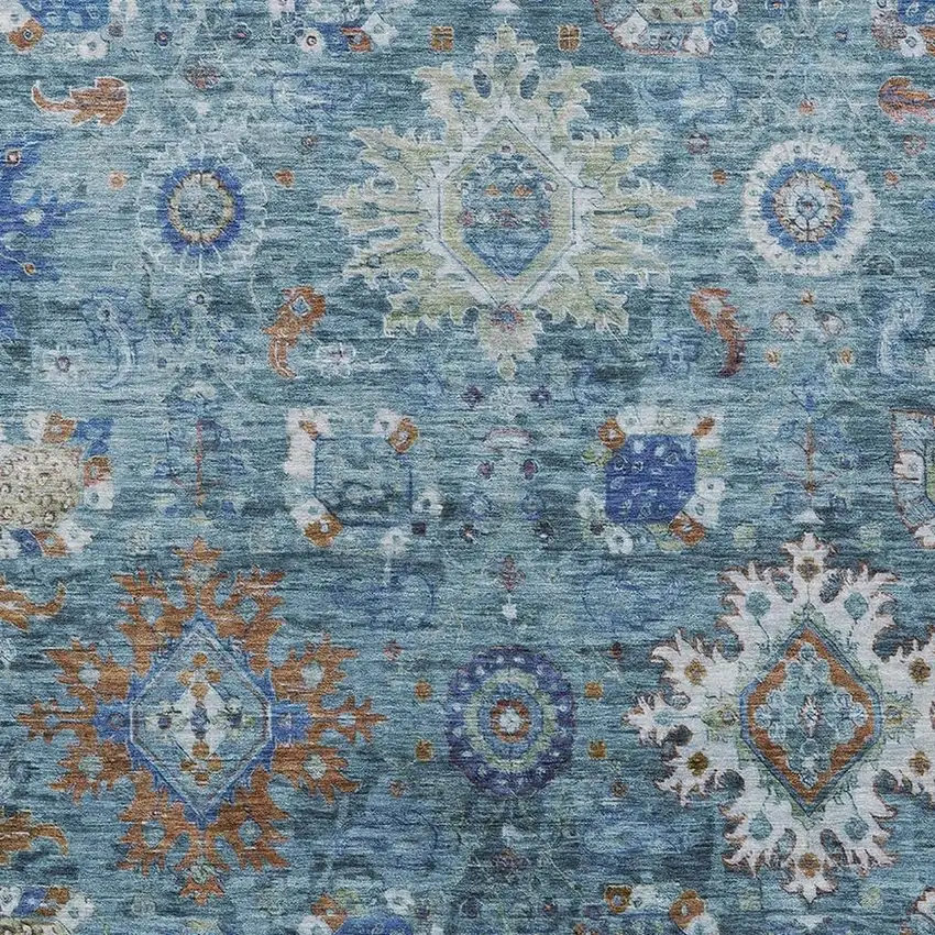 Blue Rust And Gray Floral Medallion Washable Indoor Outdoor Area Rug Photo 3