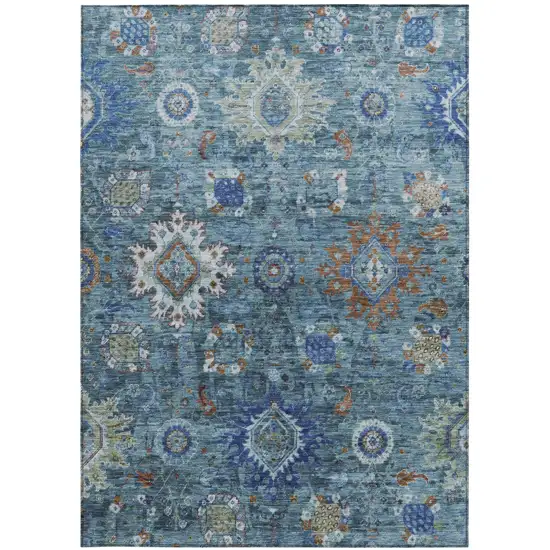 Blue Rust And Gray Floral Medallion Washable Indoor Outdoor Area Rug Photo 4