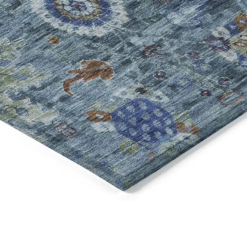 Blue Rust And Gray Floral Medallion Washable Indoor Outdoor Area Rug Photo 5