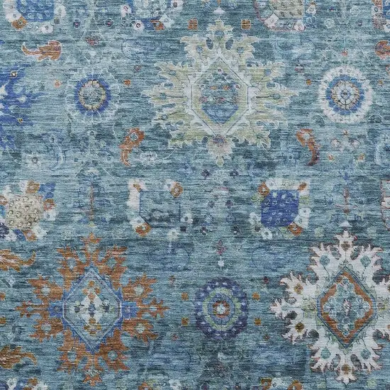 Blue Rust And Gray Floral Medallion Washable Indoor Outdoor Area Rug Photo 3