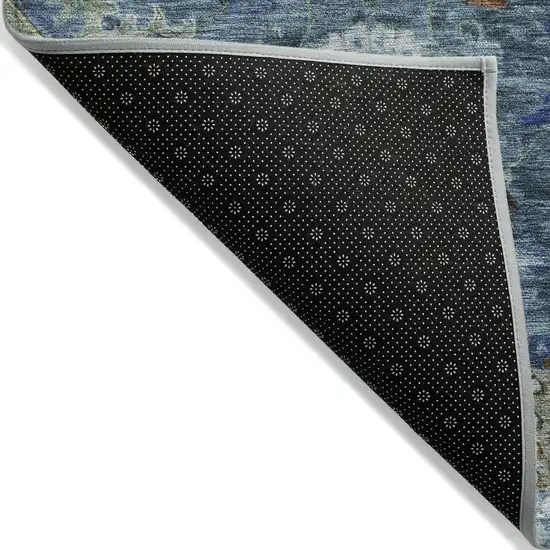 Blue Rust And Gray Floral Medallion Washable Indoor Outdoor Area Rug Photo 9