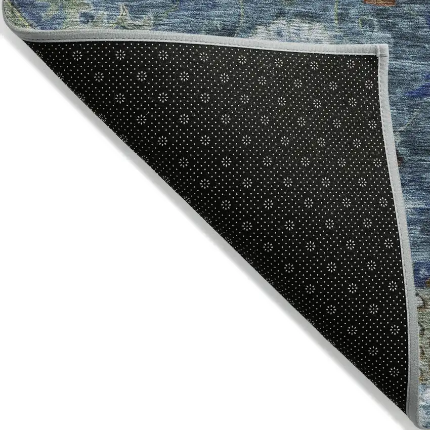 Blue Rust And Gray Floral Medallion Washable Indoor Outdoor Area Rug Photo 9