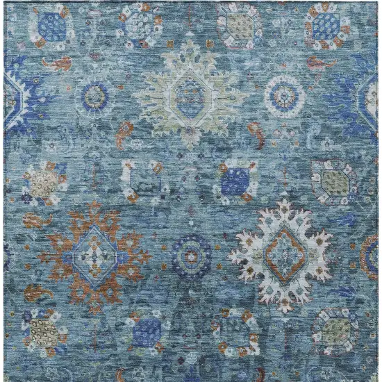 Blue Rust And Gray Floral Medallion Washable Indoor Outdoor Area Rug Photo 6