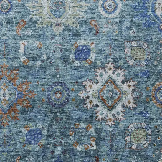 Blue Rust And Gray Floral Medallion Washable Indoor Outdoor Area Rug Photo 8