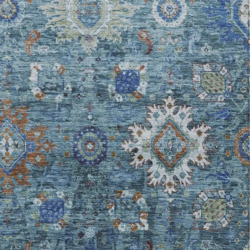 Blue Rust And Gray Floral Medallion Washable Indoor Outdoor Area Rug Photo 8