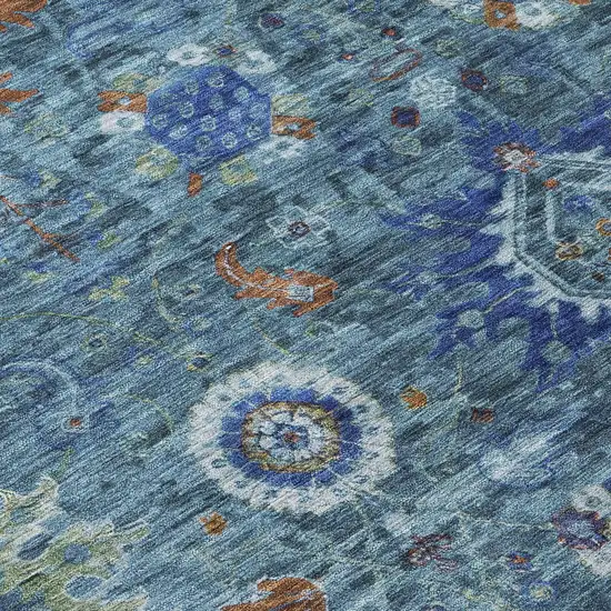 Blue Rust And Gray Floral Medallion Washable Indoor Outdoor Area Rug Photo 7