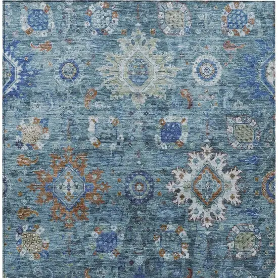 Blue Rust And Gray Floral Medallion Washable Indoor Outdoor Area Rug Photo 3