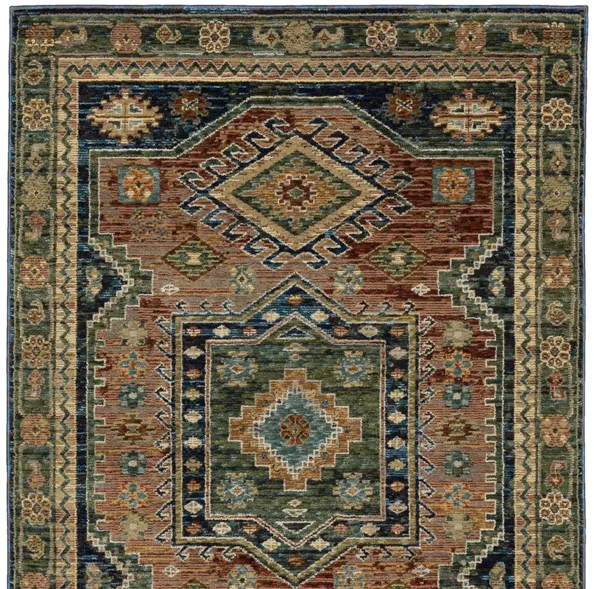 Blue Rust And Gray Tribal Area Rug Photo 4