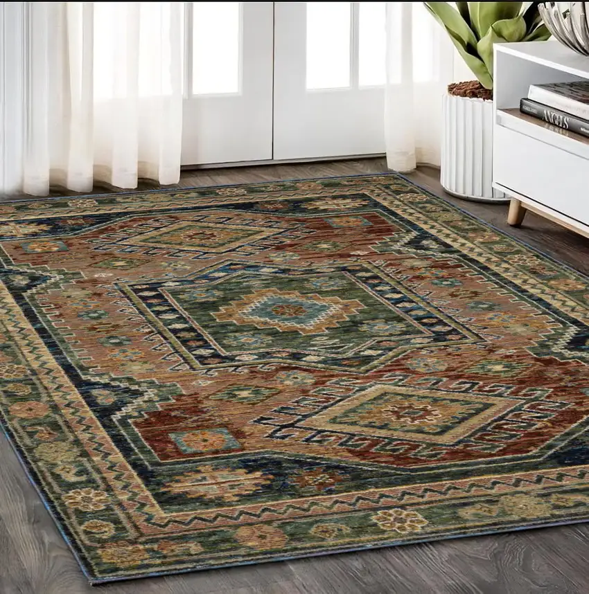 Blue Rust And Gray Tribal Area Rug Photo 1