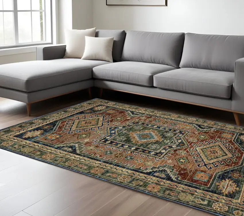 Blue Rust And Gray Tribal Area Rug Photo 1