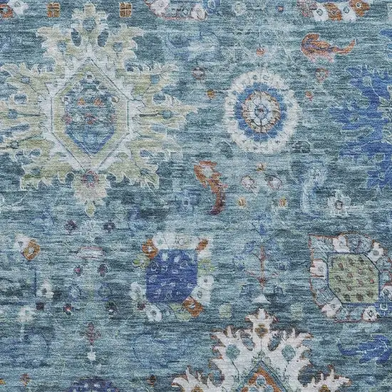 Blue Rust And Ivory Oriental Washable Area Rug With UV Protection Photo 3