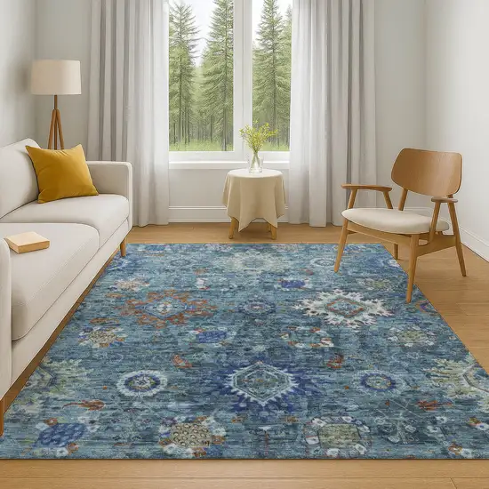 Blue Rust And Ivory Oriental Washable Area Rug With UV Protection Photo 6