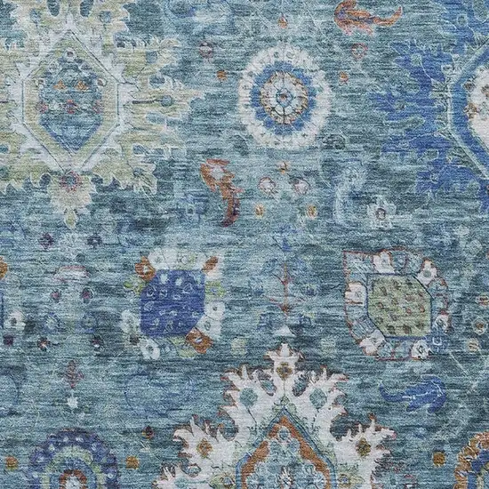 Blue Rust And Ivory Oriental Washable Area Rug With UV Protection Photo 3