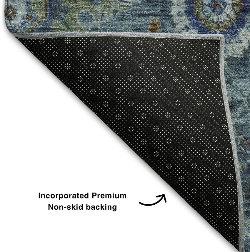 Blue Rust And Ivory Oriental Washable Area Rug With UV Protection Photo 7