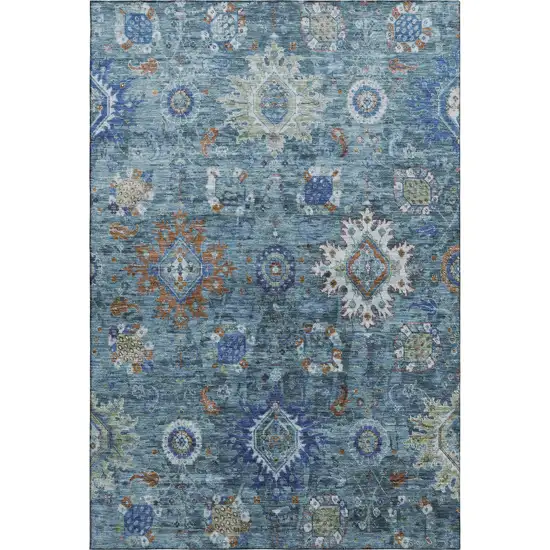 Blue Rust And Ivory Oriental Washable Area Rug With UV Protection Photo 1