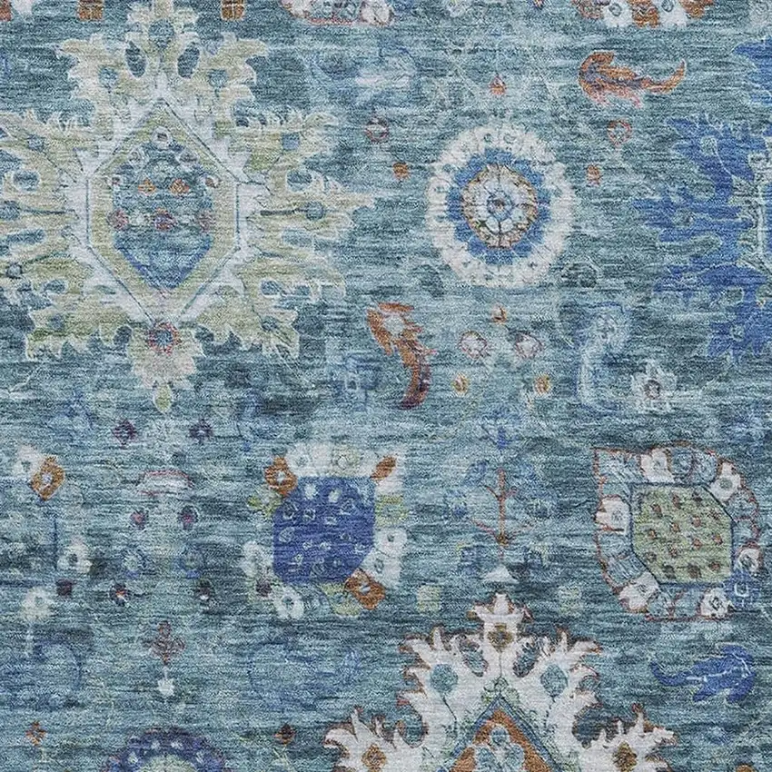 Blue Rust And Ivory Oriental Washable Area Rug With UV Protection Photo 3