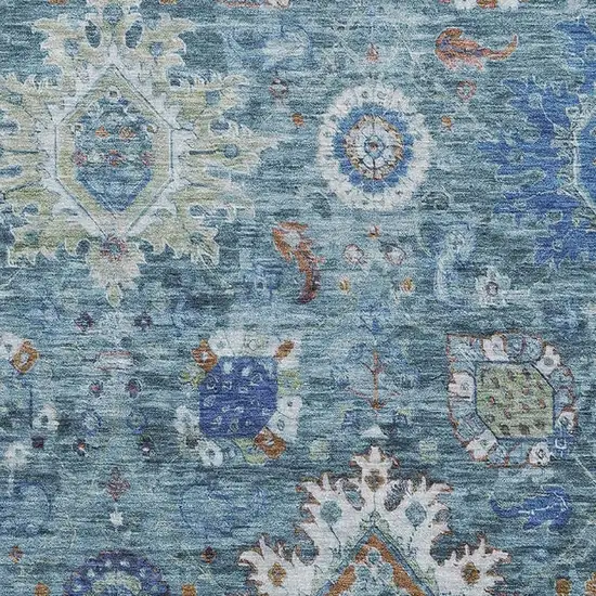 Blue Rust And Ivory Oriental Washable Area Rug With UV Protection Photo 3