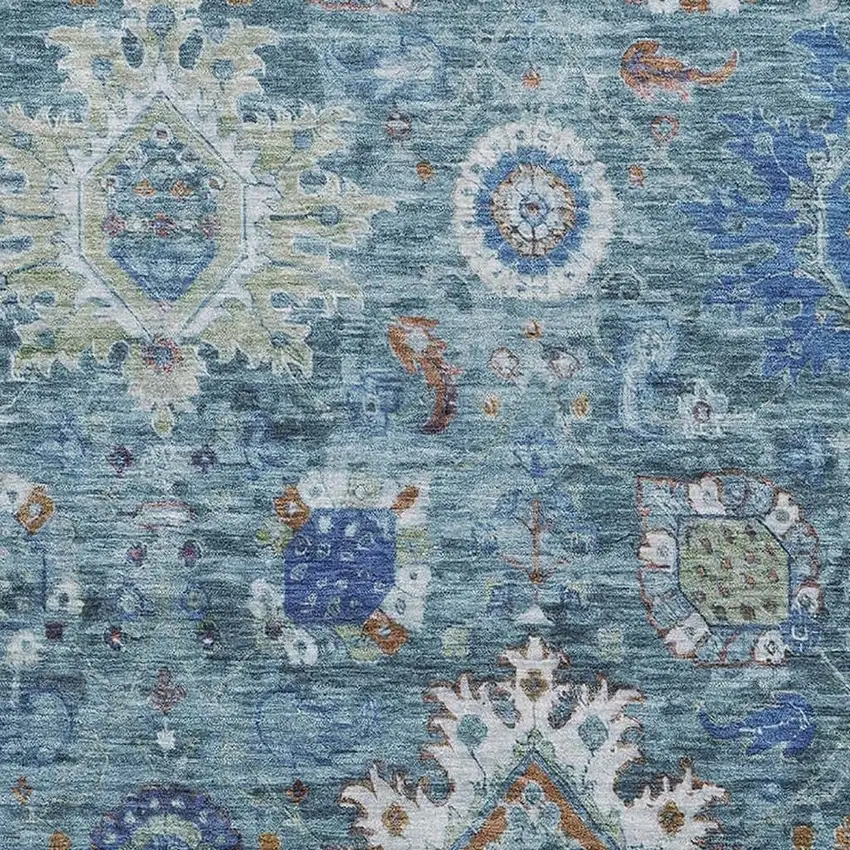 Blue Rust And Ivory Oriental Washable Area Rug With UV Protection Photo 3