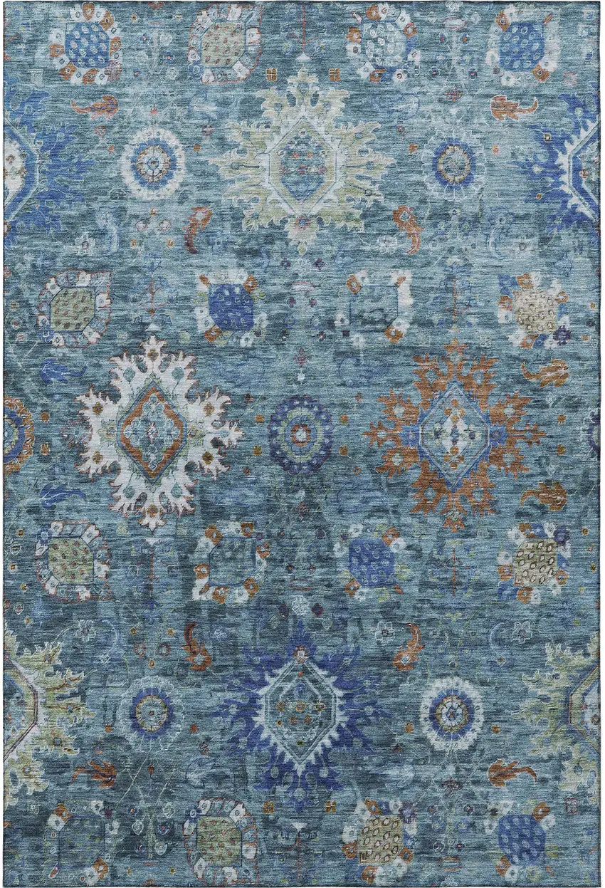Blue Rust And Ivory Oriental Washable Area Rug With UV Protection Photo 4