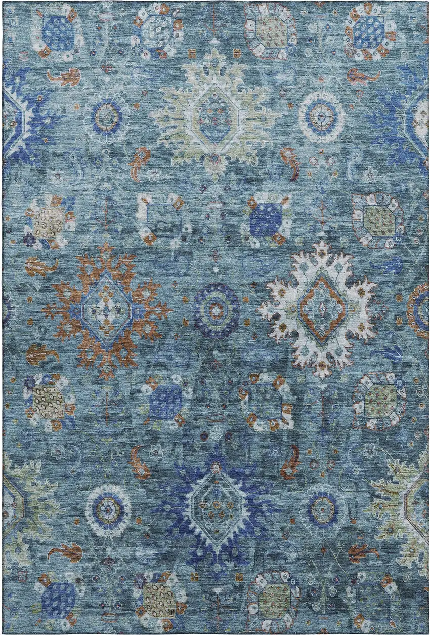 Blue Rust And Ivory Oriental Washable Area Rug With UV Protection Photo 1