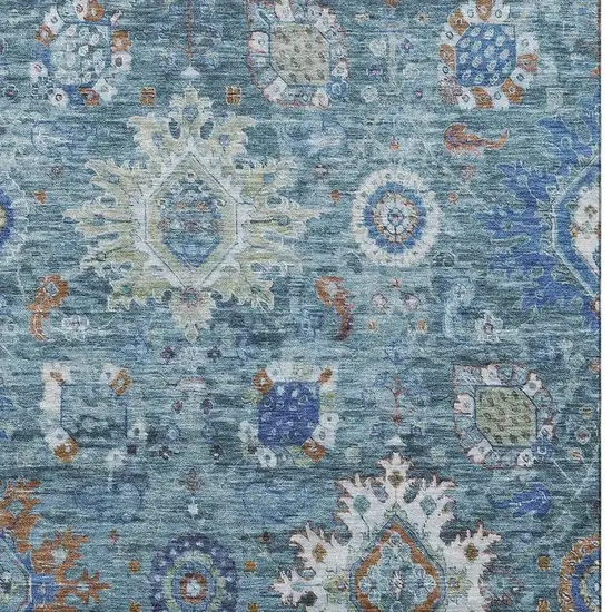 Blue Rust And Ivory Oriental Washable Area Rug With UV Protection Photo 3