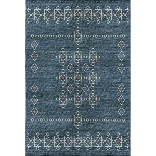Blue Rust And Ivory Tribal Washable Area Rug With UV Protection Photo 2