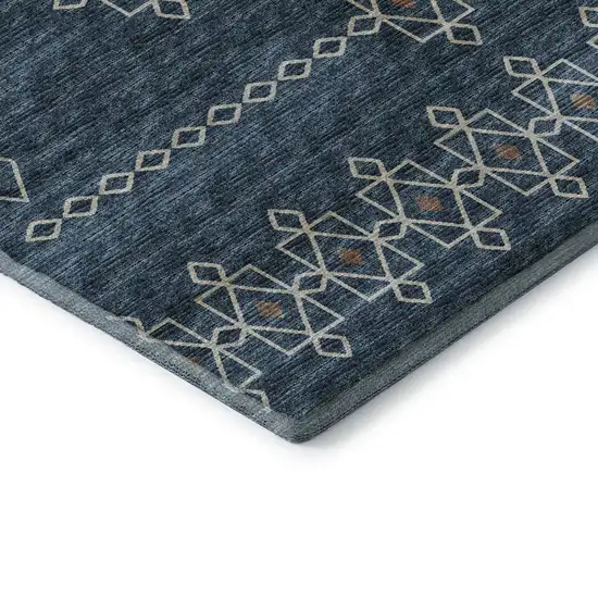 Blue Rust And Ivory Tribal Washable Area Rug With UV Protection Photo 7