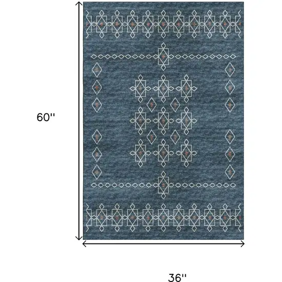 Blue Rust And Ivory Tribal Washable Area Rug With UV Protection Photo 3