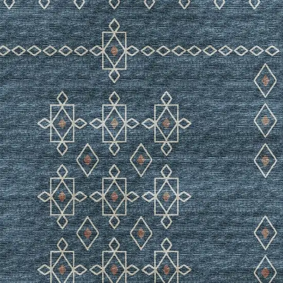 Blue Rust And Ivory Tribal Washable Area Rug With UV Protection Photo 4
