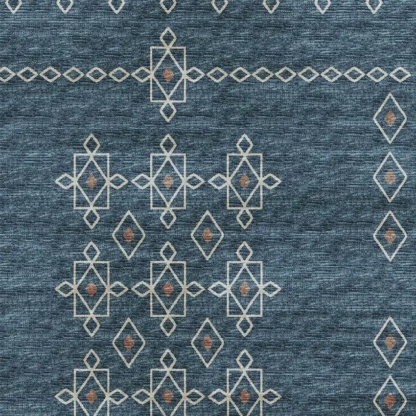 Blue Rust And Ivory Tribal Washable Area Rug With UV Protection Photo 4