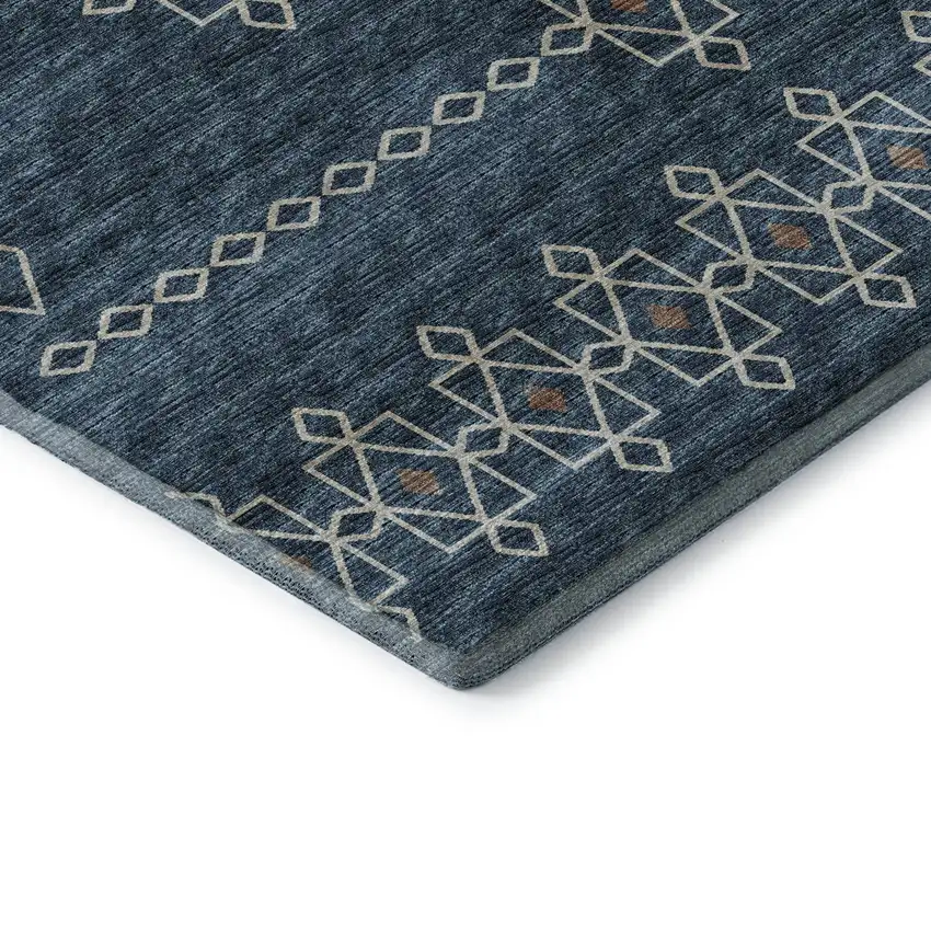 Blue Rust And Ivory Tribal Washable Area Rug With UV Protection Photo 9