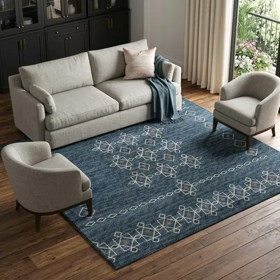 Blue Rust And Ivory Tribal Washable Area Rug With UV Protection Photo 1