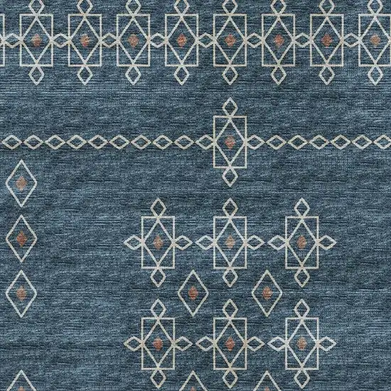 Blue Rust And Ivory Tribal Washable Area Rug With UV Protection Photo 4