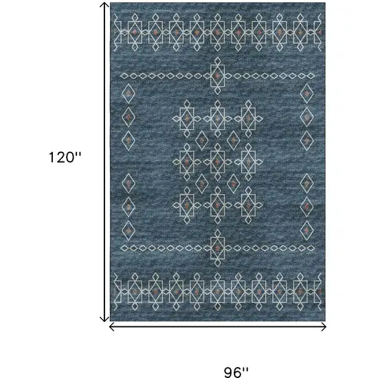 Blue Rust And Ivory Tribal Washable Area Rug With UV Protection Photo 3