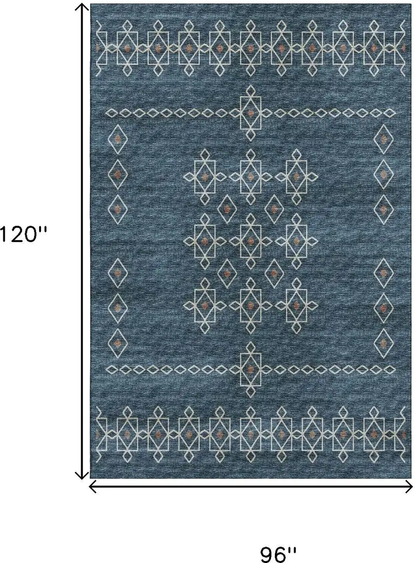 Blue Rust And Ivory Tribal Washable Area Rug With UV Protection Photo 3
