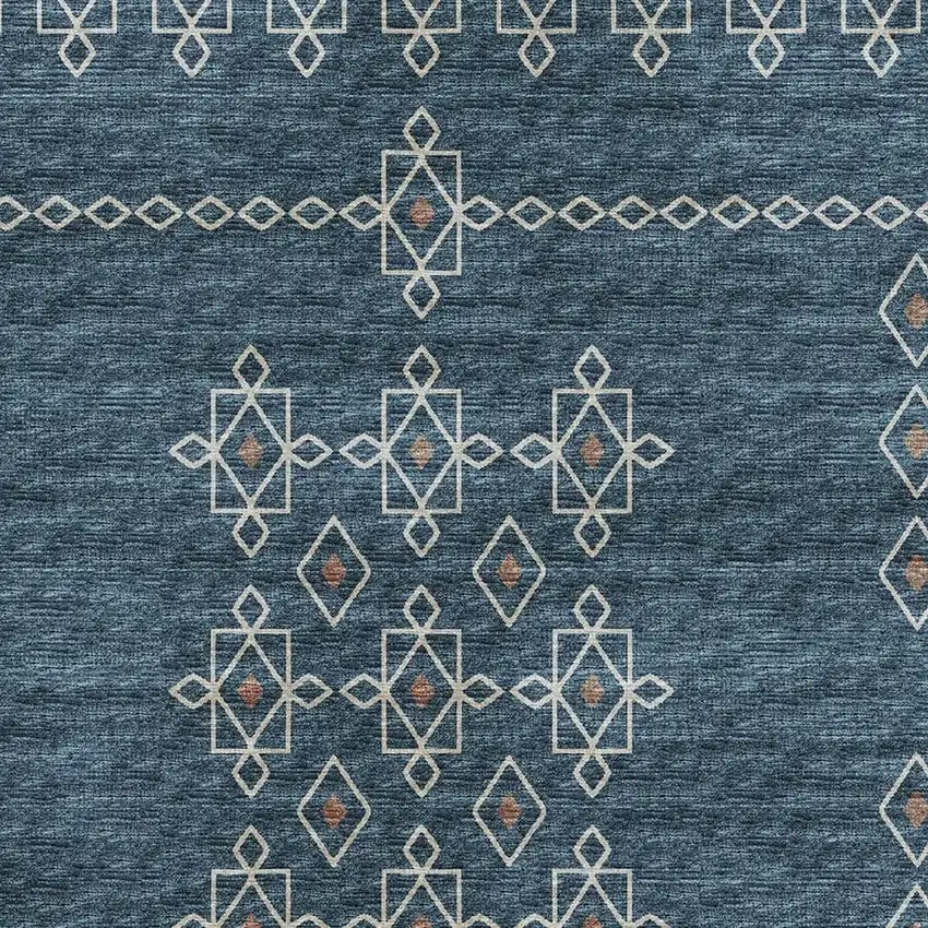 Blue Rust And Ivory Tribal Washable Area Rug With UV Protection Photo 4