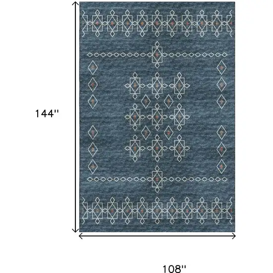 Blue Rust And Ivory Tribal Washable Area Rug With UV Protection Photo 3