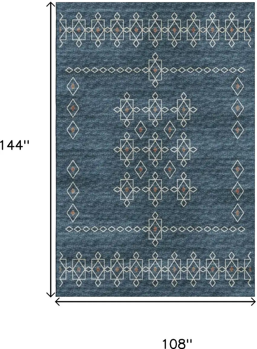 Blue Rust And Ivory Tribal Washable Area Rug With UV Protection Photo 3