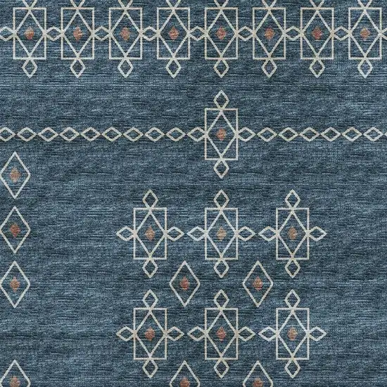 Blue Rust And Ivory Tribal Washable Area Rug With UV Protection Photo 7