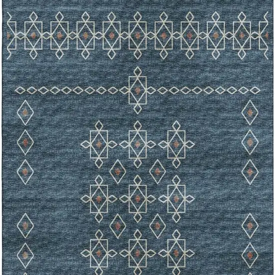 Blue Rust And Ivory Tribal Washable Area Rug With UV Protection Photo 8