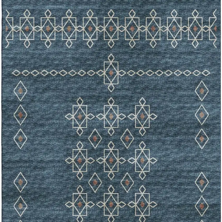 Blue Rust And Ivory Tribal Washable Area Rug With UV Protection Photo 8